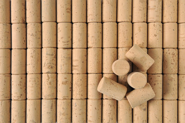 Corks on background of new corks lined