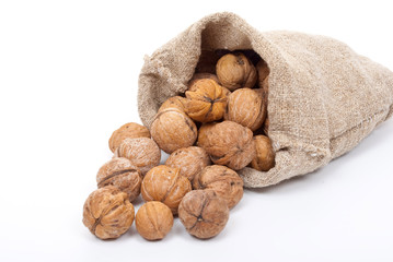 Burlap sack with walnuts