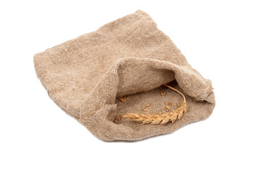 Sack with wheat grains and ears