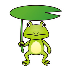 傘を差して立つ蛙