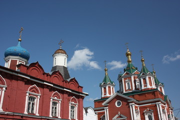 Fototapeta na wymiar Russia. Domes of the Assumption Church and Cross Cathedral .