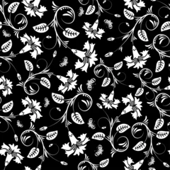 Crédence de cuisine en verre imprimé Fleurs noir et blanc Modèle sans couture de fleur