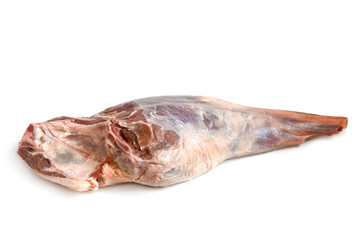 Fresh raw meat of a leg young lamb