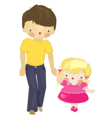 dad and a little daughter, cartoon illustration
