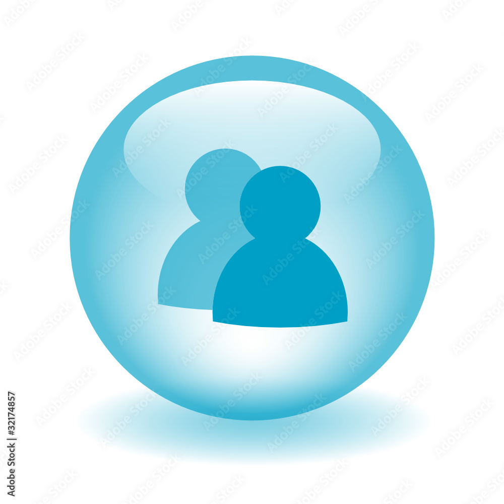 Poster blue vector glassy button with users icon