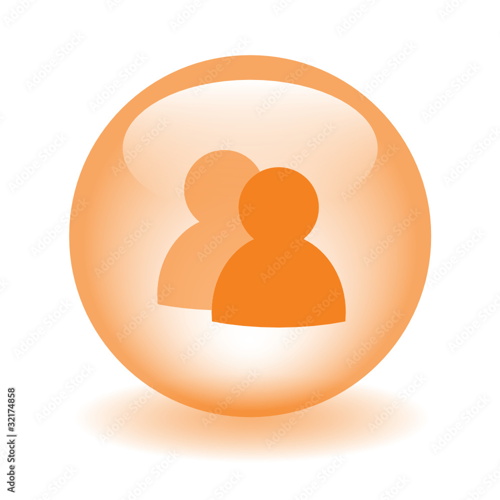 Poster orange vector glassy button with users icon