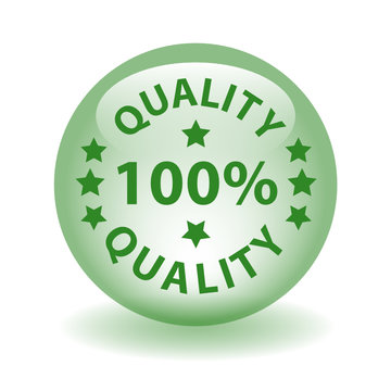 "100% QUALITY" Button (marketing publicity guarantee service)