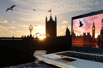 London Parliament with Big Ben on screen, UK