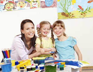 Fototapeta premium Child painting in preschool.