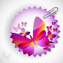 Round sticker with butterflies. Vector illustration.