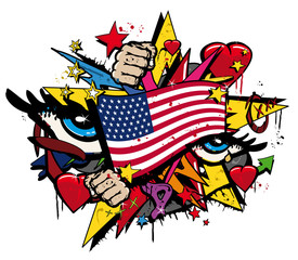 Graffiti USA flag pop art illustration