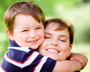 Spring portrait of mother and son on Mothers Day.