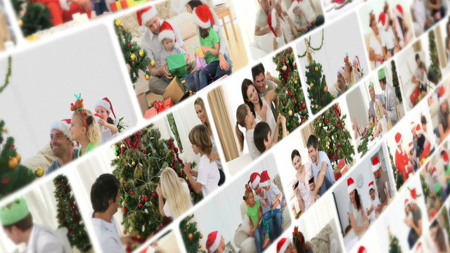 Montage of families celebrating Christmas