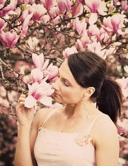 Girl and Magnolia flowers