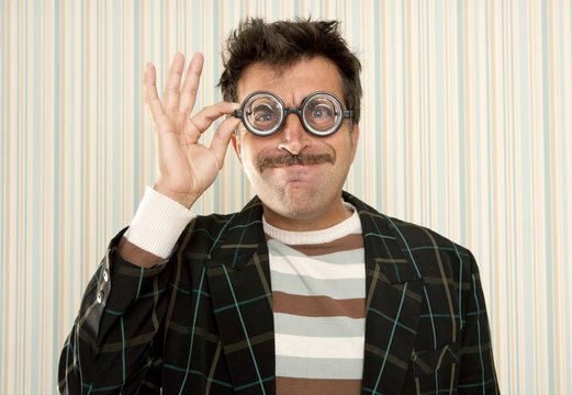 nerd silly crazy myopic glasses man funny gesture