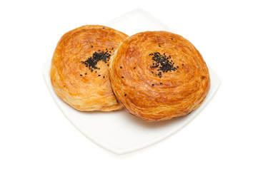 Traditional savory Pastries on white background