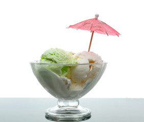 ice cream in a glass vase.