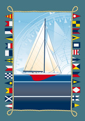 sailboat with nautical flags