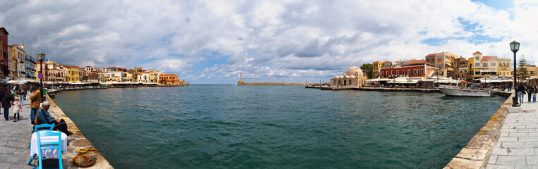 Panorama of the harbour in Chania, Greece