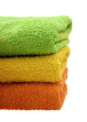 colorful bathroom towels on a white background