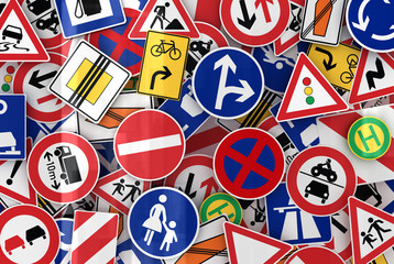 European traffic signs mixed together