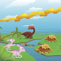 Vlies Fototapete Dinosaurier Cartoon-Dinosaurier-Szene.