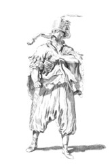 Fototapeta na wymiar Costume of a Hungarian corporal in 1742