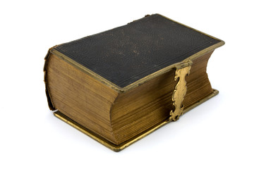 Antique leather book over white