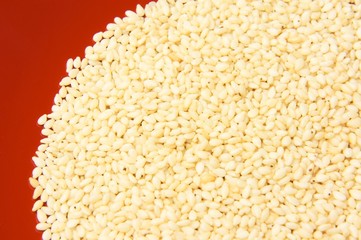 白ごまと赤い食器