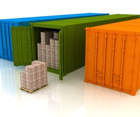 boxes  and container on a white background