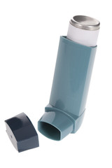 Asthma inhaler isolated on a white background.