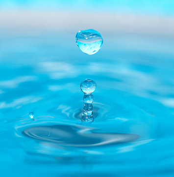 water drop and splash on a blue background