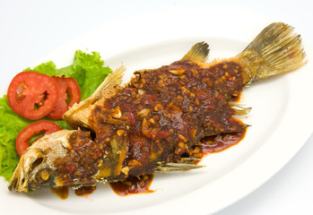 Fried snapper with chili sauce