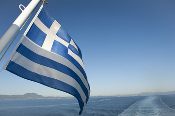 Greek flag at the end of a boat