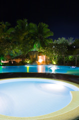 Pool and waterfall at night