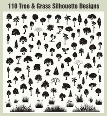 Vector Tree & Grass Silhouettes Set
