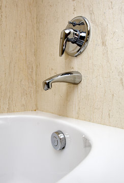 Modern style chrome bathroom tap in modern bathroom