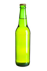 green beer bottle isolated on the white background