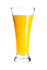Orange juice in glass isolated on white background