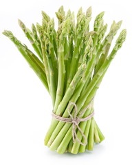 Sheaf of asparagus on a white background.