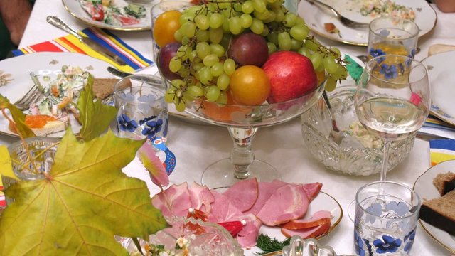 Close-up view on table full of food at some banquet