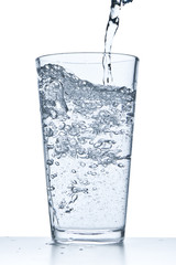pouring water into glass