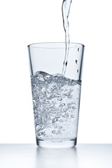 pouring water into glass