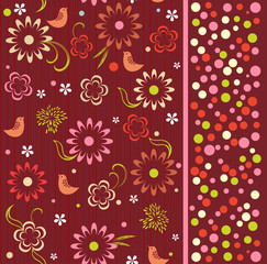 seamless pattern of flowers with birds