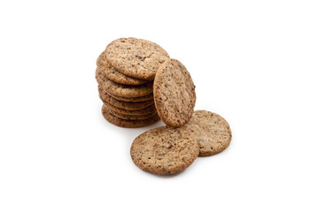 Stack of cookies on a white background