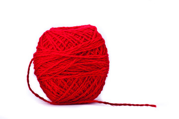 A ball of red yarn for knitting
