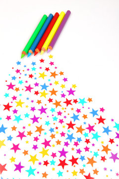Colourful Stars and Pencils make a Heart