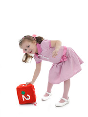 Pretty little princess girl in pink dress. isolated