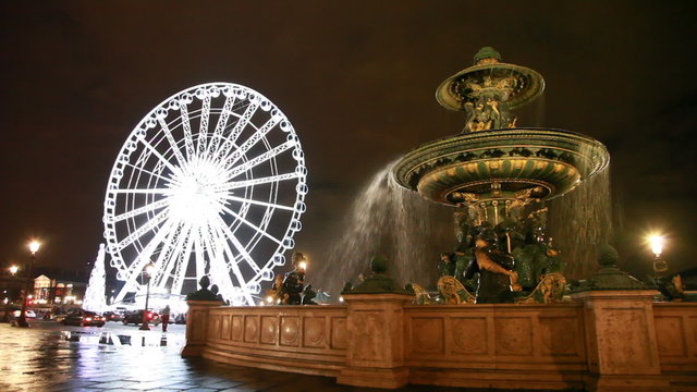 Fontaine des Mers at Place de la Concorde, Ferris wheel in Paris