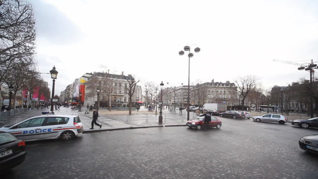 area of Charles de Gaulle in Paris, view from window bus passing